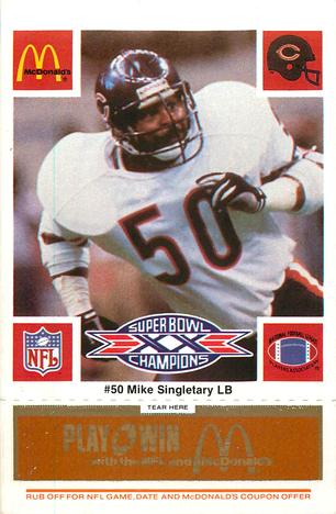 1986 McDonald's Chicago Bears - Full Game Pieces - Week 3 Gold/Orange Tab #NNO Mike Singletary Front