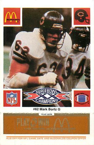 1986 McDonald's Chicago Bears - Full Game Pieces - Week 3 Gold/Orange Tab #NNO Mark Bortz Front