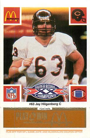 1986 McDonald's Chicago Bears - Full Game Pieces - Week 3 Gold/Orange Tab #NNO Jay Hilgenberg Front