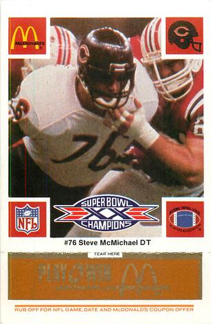 1986 McDonald's Chicago Bears - Full Game Pieces - Week 3 Gold/Orange Tab #NNO Steve McMichael Front