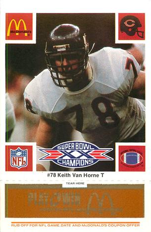 1986 McDonald's Chicago Bears - Full Game Pieces - Week 3 Gold/Orange Tab #NNO Keith Van Horne Front