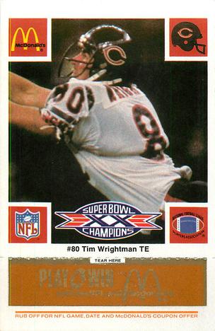 1986 McDonald's Chicago Bears - Full Game Pieces - Week 3 Gold/Orange Tab #NNO Tim Wrightman Front