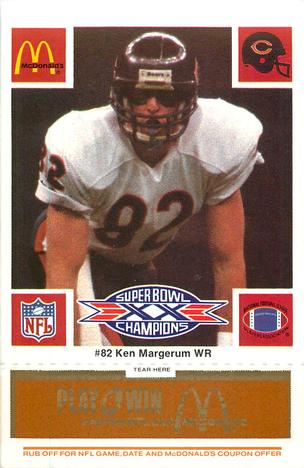 1986 McDonald's Chicago Bears - Full Game Pieces - Week 3 Gold/Orange Tab #NNO Ken Margerum Front