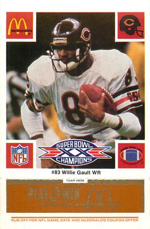 1986 McDonald's Chicago Bears - Full Game Pieces - Week 3 Gold/Orange Tab #NNO Willie Gault Front