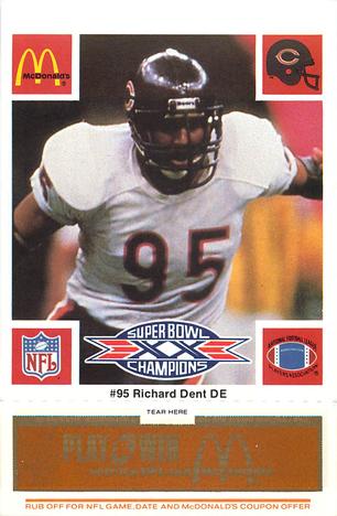 1986 McDonald's Chicago Bears - Full Game Pieces - Week 3 Gold/Orange Tab #NNO Richard Dent Front