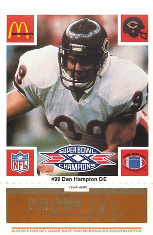 1986 McDonald's Chicago Bears - Full Game Pieces - Week 3 Gold/Orange Tab #NNO Dan Hampton Front