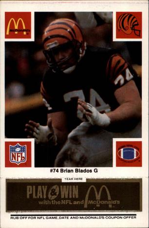 1986 McDonald's Cincinnati Bengals - Full Game Pieces - Week 2 Black/Gray Tab #NNO Brian Blados Front