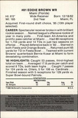 1986 McDonald's Cincinnati Bengals - Full Game Pieces - Week 2 Black/Gray Tab #NNO Eddie Brown Back