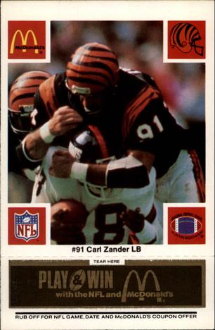1986 McDonald's Cincinnati Bengals - Full Game Pieces - Week 2 Black/Gray Tab #NNO Carl Zander Front