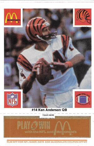 1986 McDonald's Cincinnati Bengals - Full Game Pieces - Week 3 Gold/Orange Tab #NNO Ken Anderson Front