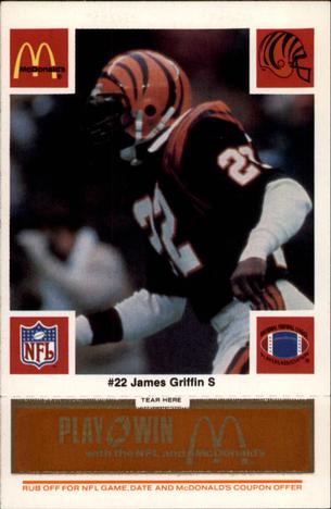1986 McDonald's Cincinnati Bengals - Full Game Pieces - Week 3 Gold/Orange Tab #NNO James Griffin Front