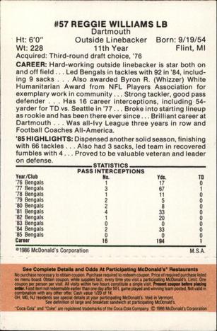 1986 McDonald's Cincinnati Bengals - Full Game Pieces - Week 3 Gold/Orange Tab #NNO Reggie Williams Back