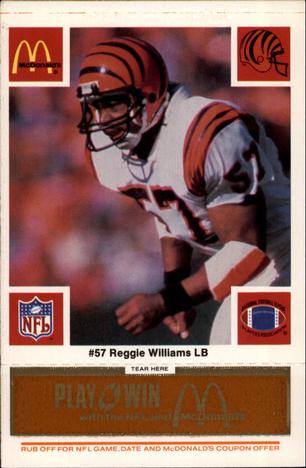 1986 McDonald's Cincinnati Bengals - Full Game Pieces - Week 3 Gold/Orange Tab #NNO Reggie Williams Front