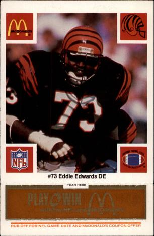 1986 McDonald's Cincinnati Bengals - Full Game Pieces - Week 3 Gold/Orange Tab #NNO Eddie Edwards Front