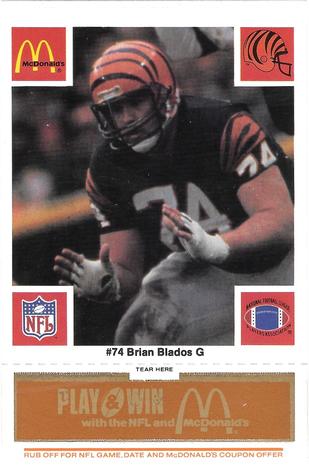 1986 McDonald's Cincinnati Bengals - Full Game Pieces - Week 3 Gold/Orange Tab #NNO Brian Blados Front