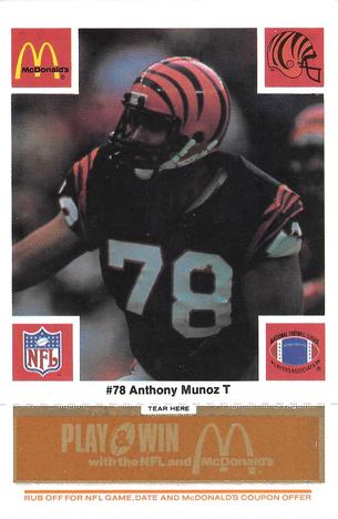 1986 McDonald's Cincinnati Bengals - Full Game Pieces - Week 3 Gold/Orange Tab #NNO Anthony Munoz Front