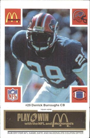 1986 McDonald's Buffalo Bills - Full Game Pieces: Week 2 Black/Gray Tab #NNO Derrick Burroughs Front