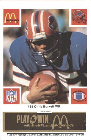 1986 McDonald's Buffalo Bills - Full Game Pieces: Week 2 Black/Gray Tab #NNO Chris Burkett Front