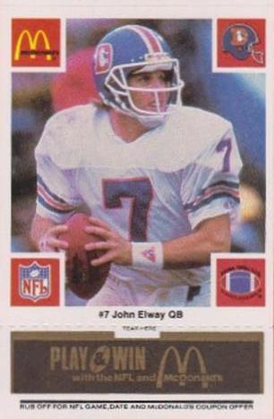 1986 McDonald's Denver Broncos - Full Game Pieces - Week 2 Black/Gray Tab #NNO John Elway Front