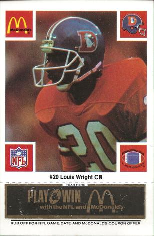 1986 McDonald's Denver Broncos - Full Game Pieces - Week 2 Black/Gray Tab #NNO Louis Wright Front