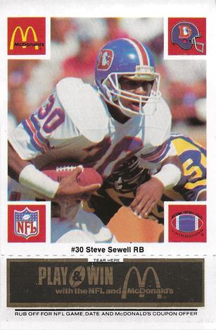 1986 McDonald's Denver Broncos - Full Game Pieces - Week 2 Black/Gray Tab #NNO Steve Sewell Front