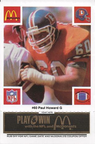 1986 McDonald's Denver Broncos - Full Game Pieces - Week 2 Black/Gray Tab #NNO Paul Howard Front