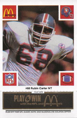 1986 McDonald's Denver Broncos - Full Game Pieces - Week 2 Black/Gray Tab #NNO Rubin Carter Front