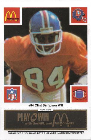 1986 McDonald's Denver Broncos - Full Game Pieces - Week 2 Black/Gray Tab #NNO Clint Sampson Front