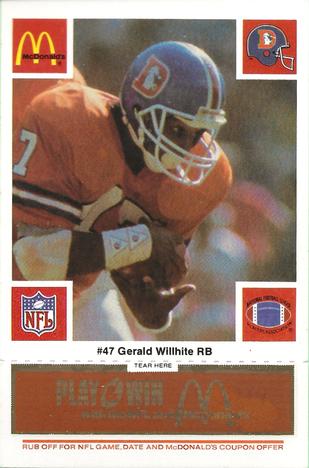 1986 McDonald's Denver Broncos - Full Game Pieces - Week 3 Gold/Orange Tab #NNO Gerald Willhite Front