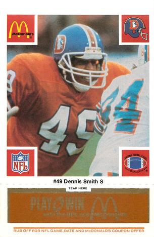 1986 McDonald's Denver Broncos - Full Game Pieces - Week 3 Gold/Orange Tab #NNO Dennis Smith Front