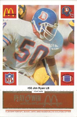 1986 McDonald's Denver Broncos - Full Game Pieces - Week 3 Gold/Orange Tab #NNO Jim Ryan Front