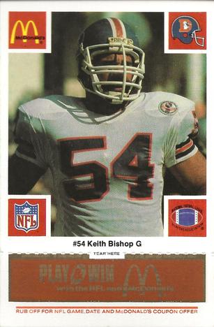 1986 McDonald's Denver Broncos - Full Game Pieces - Week 3 Gold/Orange Tab #NNO Keith Bishop Front