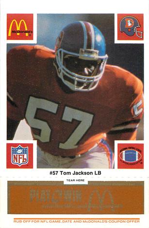 1986 McDonald's Denver Broncos - Full Game Pieces - Week 3 Gold/Orange Tab #NNO Tom Jackson Front