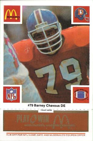 1986 McDonald's Denver Broncos - Full Game Pieces - Week 3 Gold/Orange Tab #NNO Barney Chavous Front