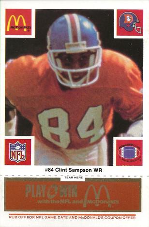 1986 McDonald's Denver Broncos - Full Game Pieces - Week 3 Gold/Orange Tab #NNO Clint Sampson Front