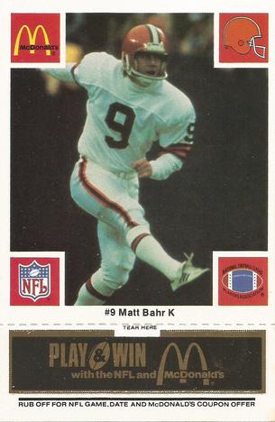 1986 McDonald's Cleveland Browns - Full Game Pieces - Week 2 Black/Gray Tab #NNO Matt Bahr Front