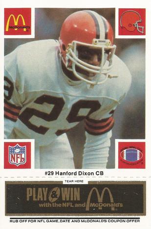 1986 McDonald's Cleveland Browns - Full Game Pieces - Week 2 Black/Gray Tab #NNO Hanford Dixon Front