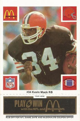 1986 McDonald's Cleveland Browns - Full Game Pieces - Week 2 Black/Gray Tab #NNO Kevin Mack Front