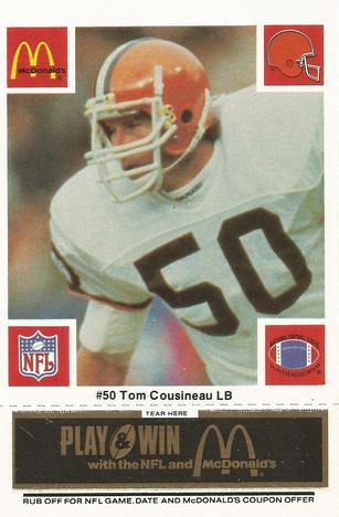 1986 McDonald's Cleveland Browns - Full Game Pieces - Week 2 Black/Gray Tab #NNO Tom Cousineau Front