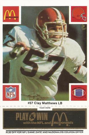 1986 McDonald's Cleveland Browns - Full Game Pieces - Week 2 Black/Gray Tab #NNO Clay Matthews Front