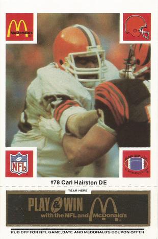 1986 McDonald's Cleveland Browns - Full Game Pieces - Week 2 Black/Gray Tab #NNO Carl Hairston Front
