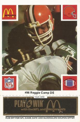 1986 McDonald's Cleveland Browns - Full Game Pieces - Week 2 Black/Gray Tab #NNO Reggie Camp Front
