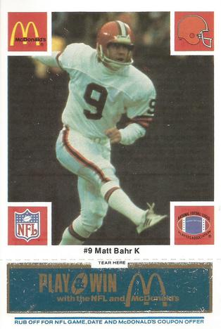1986 McDonald's Cleveland Browns - Full Game Pieces - Week 1 Blue Tab #NNO Matt Bahr Front