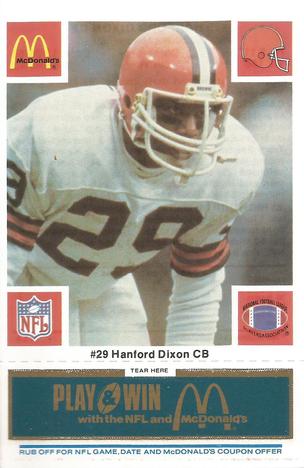 1986 McDonald's Cleveland Browns - Full Game Pieces - Week 1 Blue Tab #NNO Hanford Dixon Front