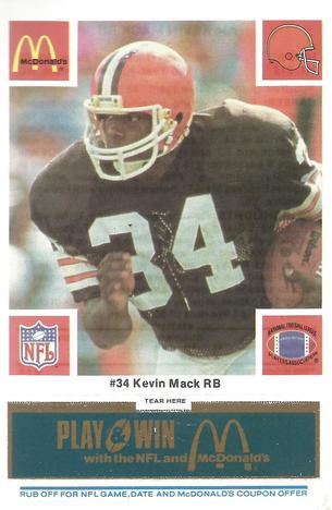 1986 McDonald's Cleveland Browns - Full Game Pieces - Week 1 Blue Tab #NNO Kevin Mack Front