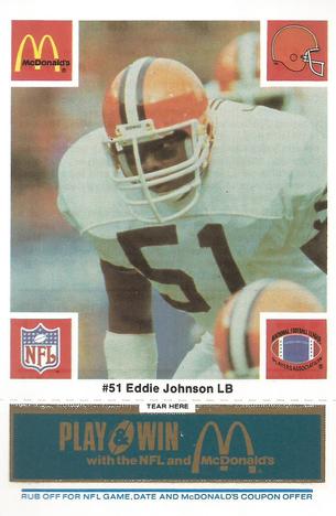 1986 McDonald's Cleveland Browns - Full Game Pieces - Week 1 Blue Tab #NNO Eddie Johnson Front