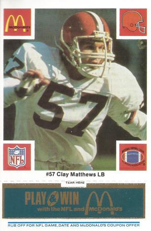 1986 McDonald's Cleveland Browns - Full Game Pieces - Week 1 Blue Tab #NNO Clay Matthews Front