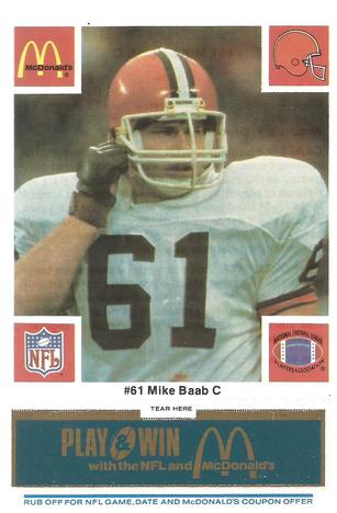 1986 McDonald's Cleveland Browns - Full Game Pieces - Week 1 Blue Tab #NNO Mike Baab Front