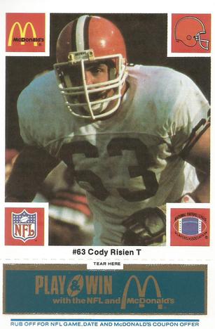 1986 McDonald's Cleveland Browns - Full Game Pieces - Week 1 Blue Tab #NNO Cody Risien Front