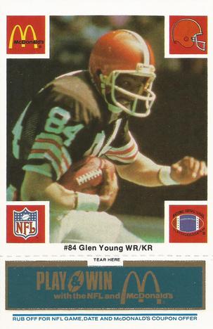 1986 McDonald's Cleveland Browns - Full Game Pieces - Week 1 Blue Tab #NNO Glen Young Front
